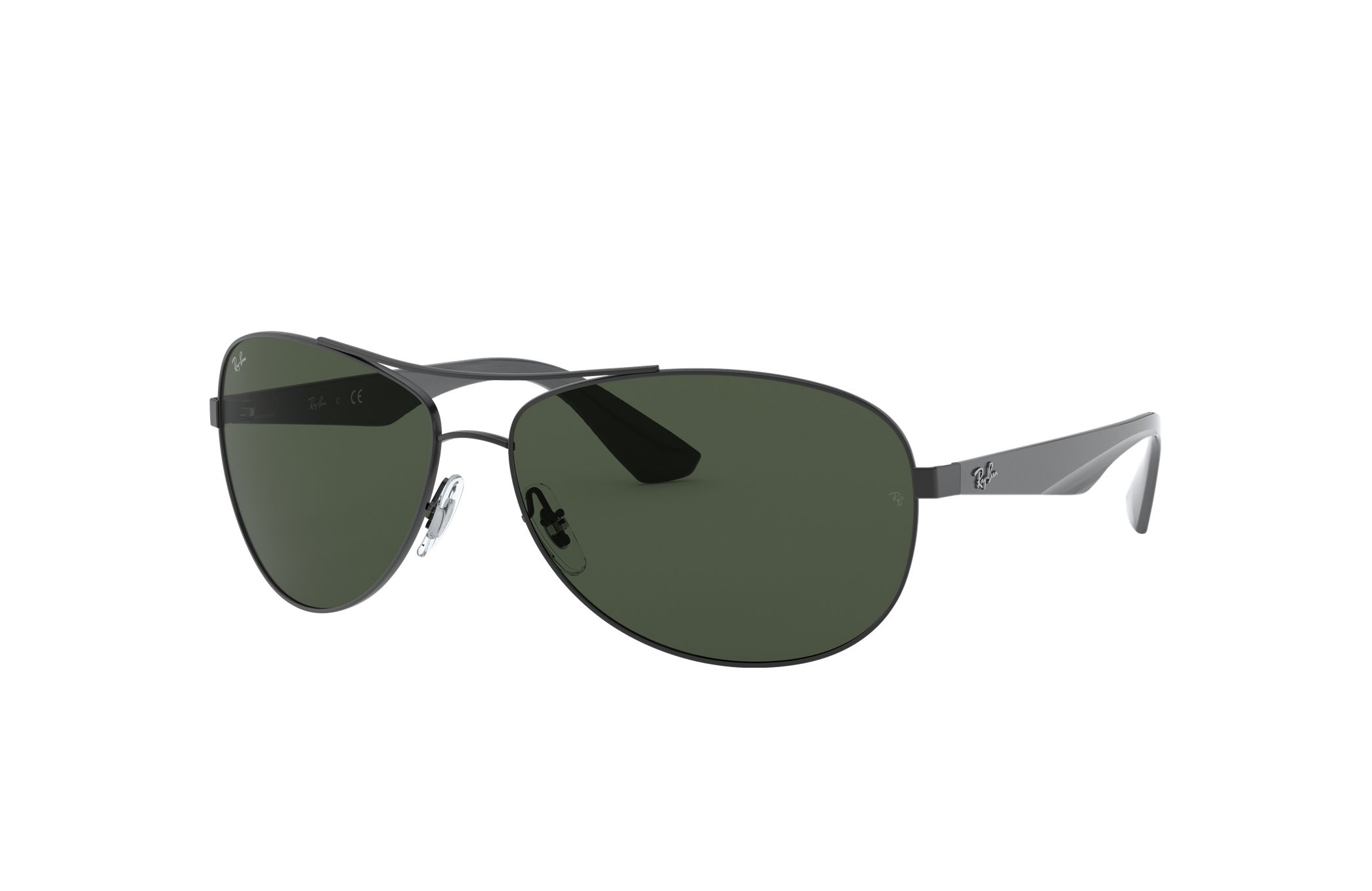 Ray-Ban RB3526-006/71 Men's Matte Black Pilot Sunglasses with Green Lenses, showcasing a stylish metal frame and classic design.